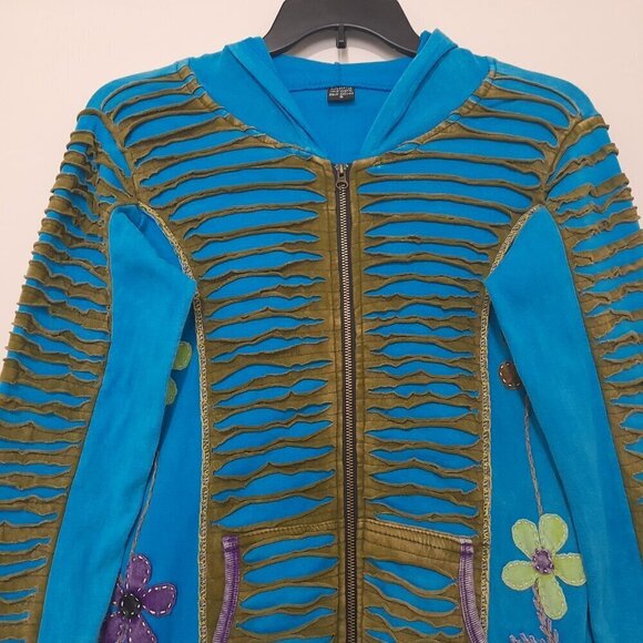 Made in Nepal Size S Boho Floral Long Sleeve Long Zip Up Jacket with Poc… - Picture 5 of 10